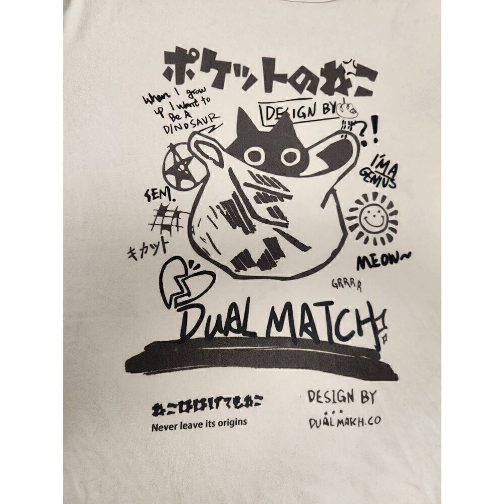BAIMORE XXL Cotton Crewneck Short-Sleeved T-Shirt Japanese Cartoon Cat Print Ove